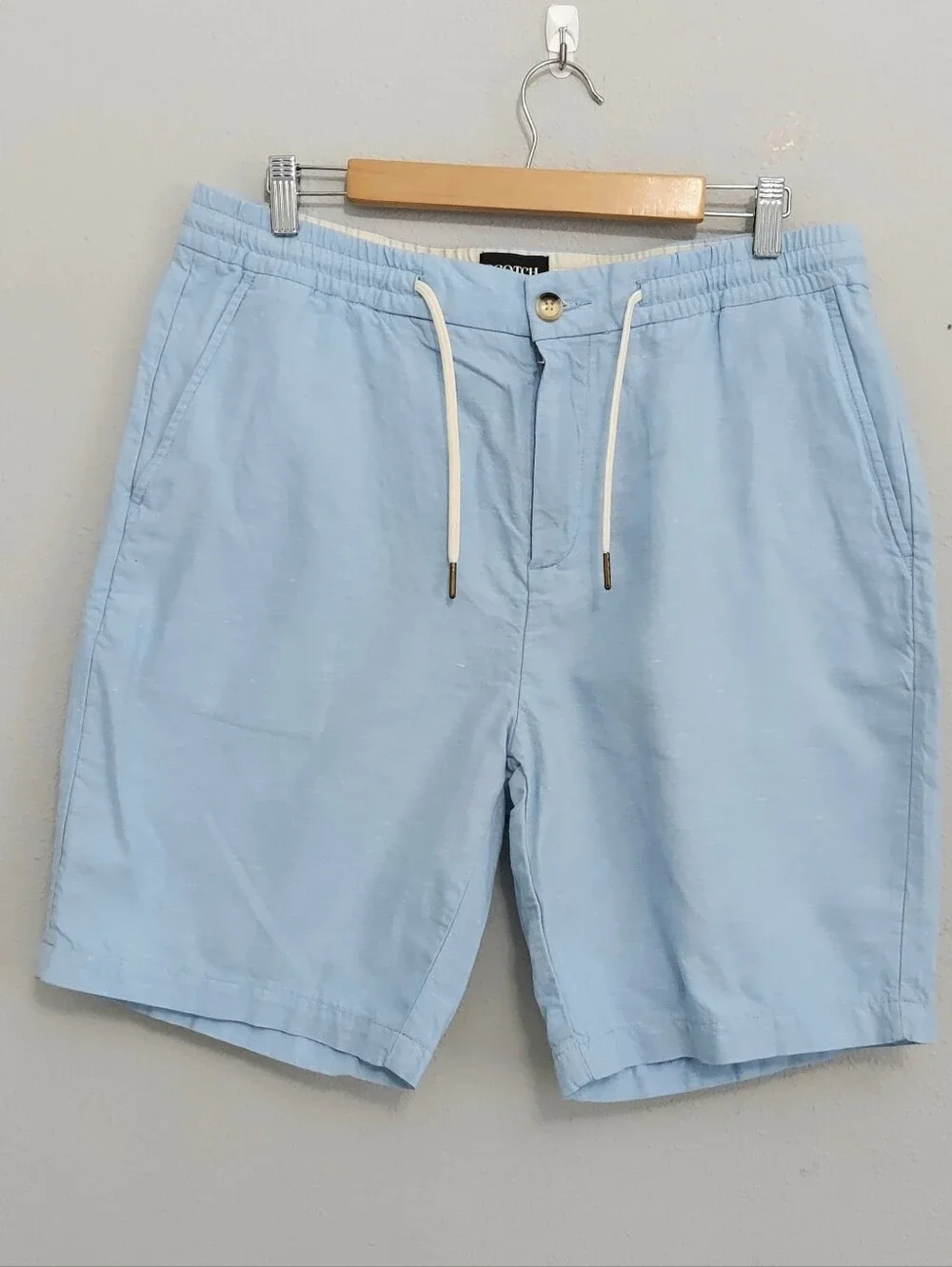 Scotch & Soda Amsterdam Fave Light Blue Organic Cotton Linen Mens Shorts XL*